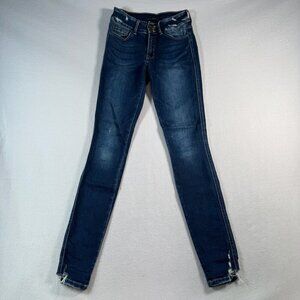 Flying Monkey Jeans Womens 26 Blue Skinny Mid Rise Dark Wash Stretch Distressed